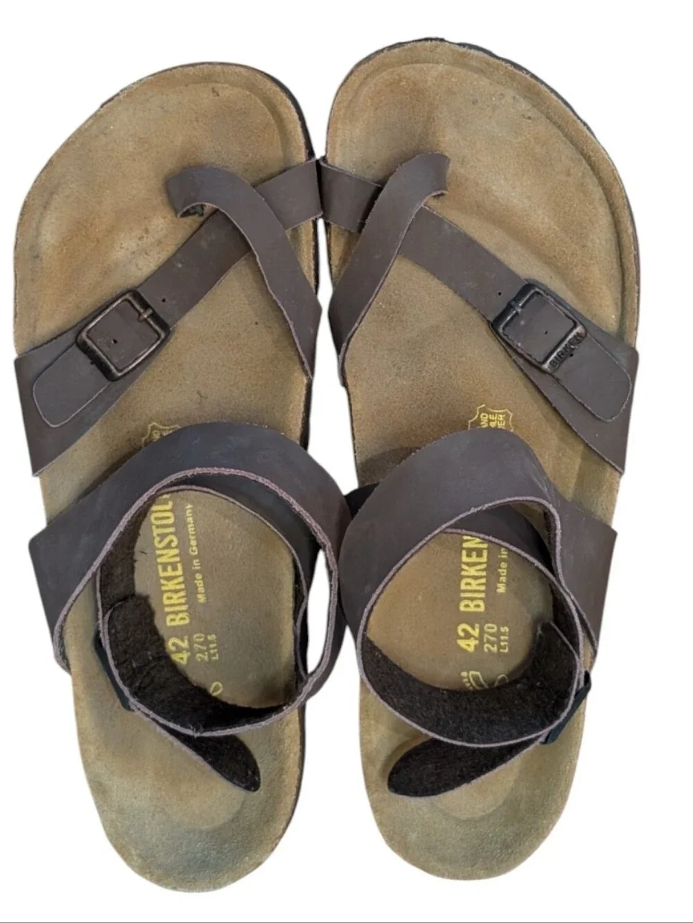 Birkenstock Yara Oiled Leather Ankle Strap Sandals toe loop Brown Size 42/ 11.5